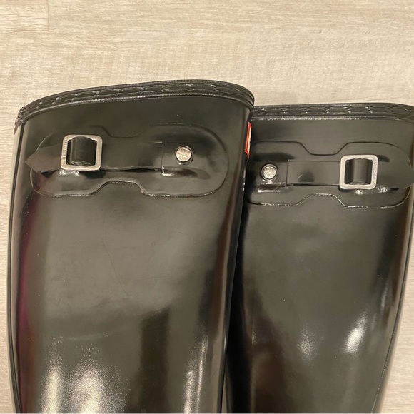 EXCELLENT Condition Kids Hunter Tall Rain Boots Black Gloss Reflective - Picture 9 of 14